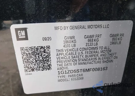 2021 Chevrolet Malibu Fwd Lt из США, поврежденный, VIN 1G1ZD5ST6MF008163